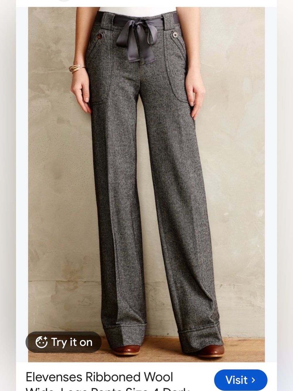 Anthropologie elevenses Blue Herringbone Wide-Leg Trousers